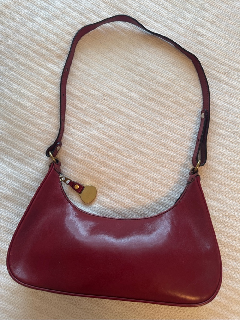 Brahmin Vintage Red Leather Baguette Shoulder Bag Y2K Minimalist Mini Hobo - Picture 4 of 14